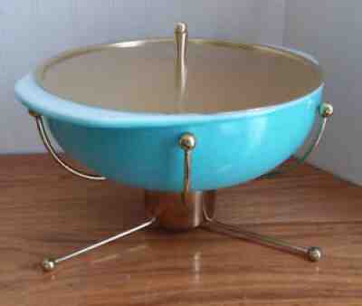 Pyrex Turquoise Blue 2 QT Casserole & Warmer UFO SPUTNIK ATOMIC