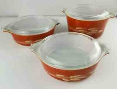 Vintage Pyrex 1982 AUTUMN HARVEST MIXING BOWLS (2)471-B and 473-B w 3 Glass Lids