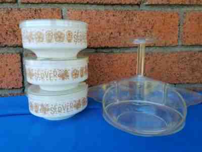 Rare Corelle Pyrex Gemco Lazy Susan Condiment Server Butterfly Gold newest Vintage