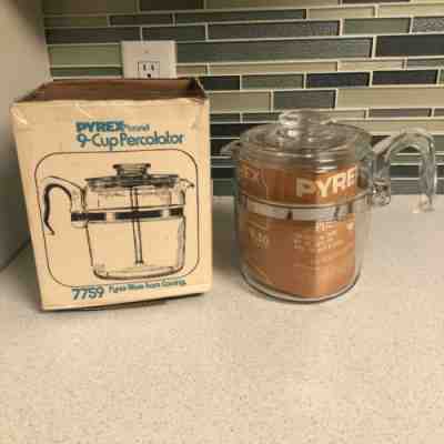 Vintage NOS Pyrex 7759 9-cup Flameware Glass Coffee Maker percolator In BOX