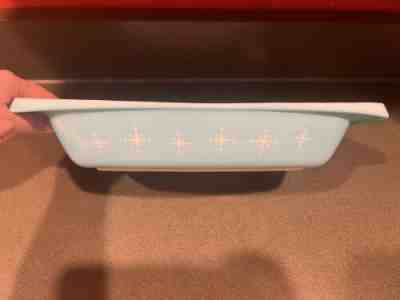 RARE Vtg Pyrex Turquoise Blue Compass Atomic Starburst Oblong Casserole 1.5QT