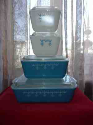vntg 1972 Pyrex snowflake garland complete refrigerator dishes 501 502 503 MINT