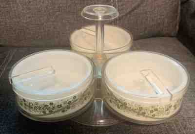 Vintage Spring Blossom Crazy Daisy Corelle Pyrex Gemco Lazy Susan Server Set