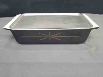 Vintage Pyrex Black ATOMIC Starburst Spacesaver Dish 575-B 2 QT, 550MC Metal Lid