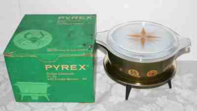 Vintage PYREX ZODIAC CASSEROLE with Candle Warmer in BOX 2.5 Quart MCM 1961