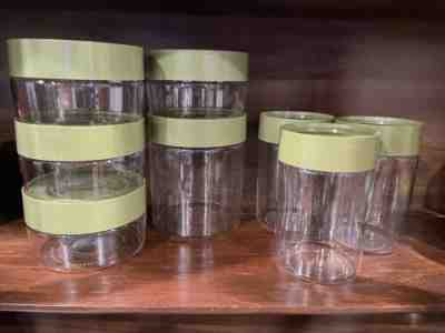 Mid Century Pyrex See n Store Avocado Green Glass Canisters Storage Set of 8