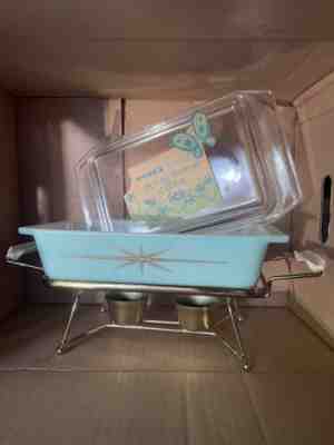 Vintage Pyrex Turquoise Blue Atomic Starburst Space Saver Set w/ BOX! Super Rare