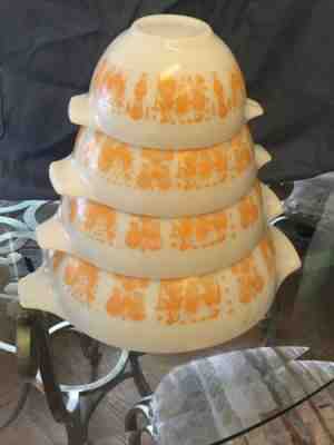 Vintage Pyrex Amish Orange Butterprint Bowl Set of 4 Cinderella Mint RARE