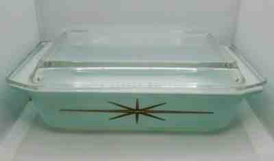 Vintage Pyrex Glass Atomic Starburst 575B Casserole Turquoise w/Lid 550C 2 Qt