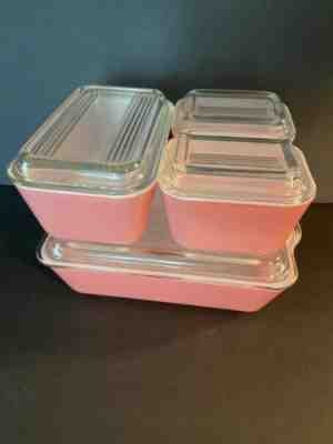 Vintage Pyrex Flamingo Pink 8 pc set refrigerator containers with lids