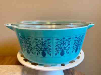 Vintage Pyrex Saxony Tree of Life Turquoise Blue 475 Casserole Dish with Lid 2.5