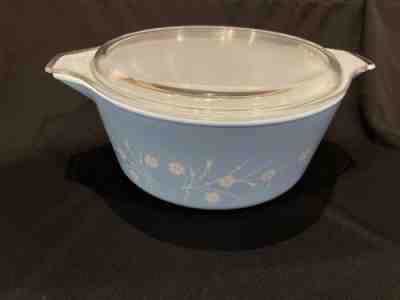 Pyrex Blue Dianthus 475-B 2 1/2 QT Casserole W/Lid. RARE 1963 Test Pattern