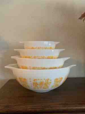 Vintage Pyrex Mixing Bowl SET (4) Cinderella Pumpkin Orange Amish ButterprintÂ 