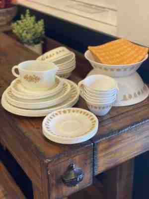 CORELLE BUTTERFLY GOLD 43p Dinnerware Pyrex Plate Bowl Cup Saucer Platter VTG