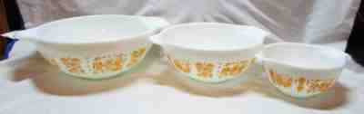 Vintage Pyrex Mixing Bowl SET (3) Cinderella Pumpkin Orange Amish Butterprint