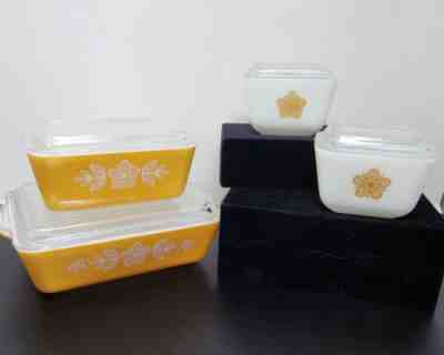 Vintage Pyrex Butterfly Gold GEMCO Refrigerator Dishes Lot of 8 Pieces