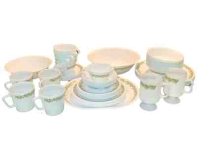 HUGE VTG SET Corelle Corning Ware Pyrex Spring Blossom Crazy Daisy Green Dinner
