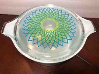 Vintage Pyrex Blue Promo SPIROGRAPH #475 Lid 2 1/2 qt with Lid RARE! MCM