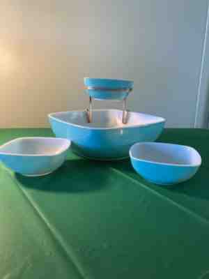 Vintage Pyrex Touquoise Chip & Dip Set Plus 2