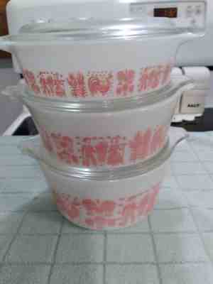Vintage Pink Pyrex Butterprint Bowl Set