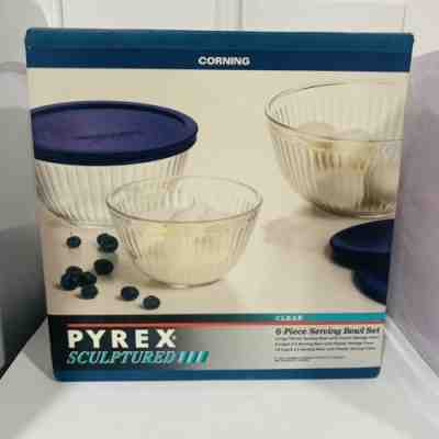 Vintage 1995 Pyrex Clear Sculptured 6 Piece Serving Bowl And Lids Set 6013621