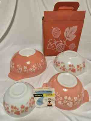 Vintage New Pyrex Pink Gooseberry Cinderella Mixing Bowls Set of 4 Original Box