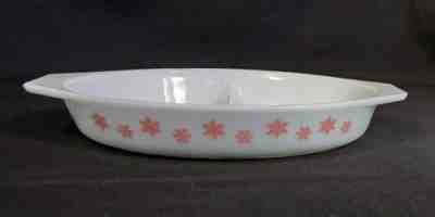 Vintage Rigopal Pyrex PINK SNOWFLAKE # 063 divided casserole dish