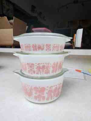 RARE 3 piece pink pyrex butterprint Amish