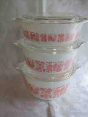 RARE 3 Vintage Pyrex Pink Butterprint Amish Dish Bowl Set Casserole 473 472 471