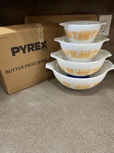 RARE PYREX ORANGE BUTTERPRINT CINDERELLA 4 BOWL SET-UNUSED, NOS, MIB-PERFECT!