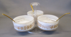 Vintage GEMCO Yellow BUTTERFLY GOLD SERVER Spinning Corelle Pyrex