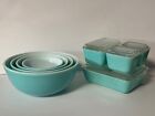 Pyrex ROBIN EGG BLUE 4 Mixing Bowl Set Plus 4 Refrigerator Container set