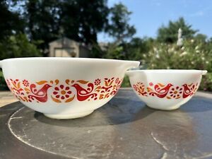 Vintage Red & Orange Bird Pyrex Friendship Mixing Bowls  (Set of 4)