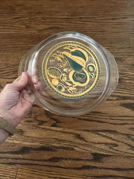RARE-Vintage 'Paradise' Pyrex Glass Oval Lid - Turquoise/Gold Fruit Pattern