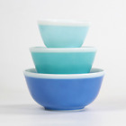 Rare 1960s Vintage Pyrex "Americana Blue" Multi-Tone Mixing Bowl Set 401 402 403