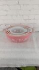 Pyrex Vintage Pink White Nesting Gooseberry Cinderella Mixing Bowl Set 441-444