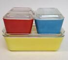 Vintage Pyrex Glass Refrigerator Dish Set with Lids Primary Colors 8 Pieces