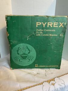 Vintage Pyrex Zodiac Casserole Dish 475 2 1/2 Quart With Candle Warmer Box 57