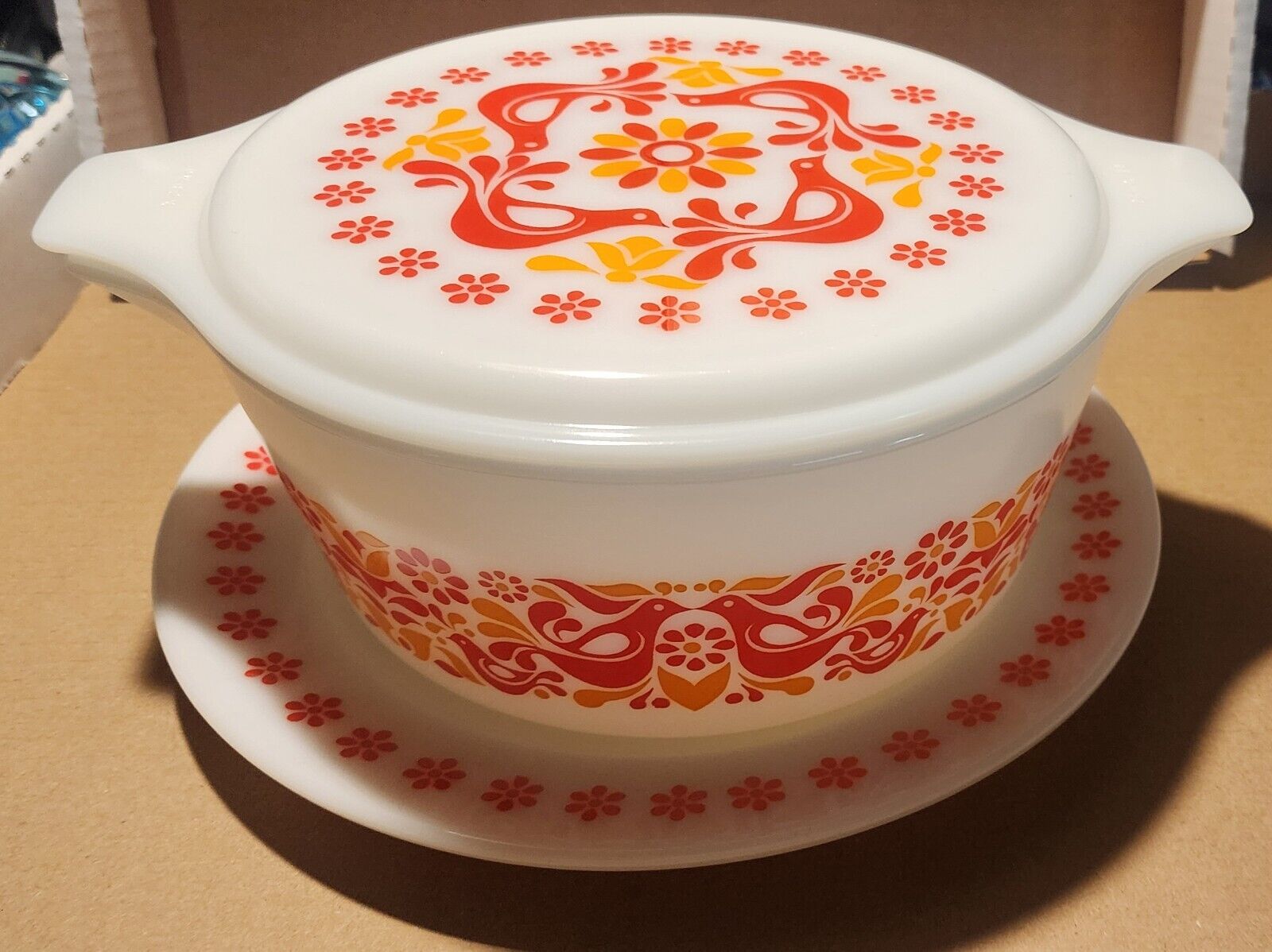 VTG RARE HTF Pyrex Penn Dutch Friendship Promo 475 Casserole Lid & Underplate