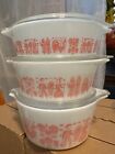 VTG Pyrex Pink Butterprint Casserole Set (471, 472 & 473 with Lids)