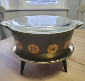 Vintage Pyrex Zodiac Casserole Dish 475 2 1/2 Quart With Candle Warmer