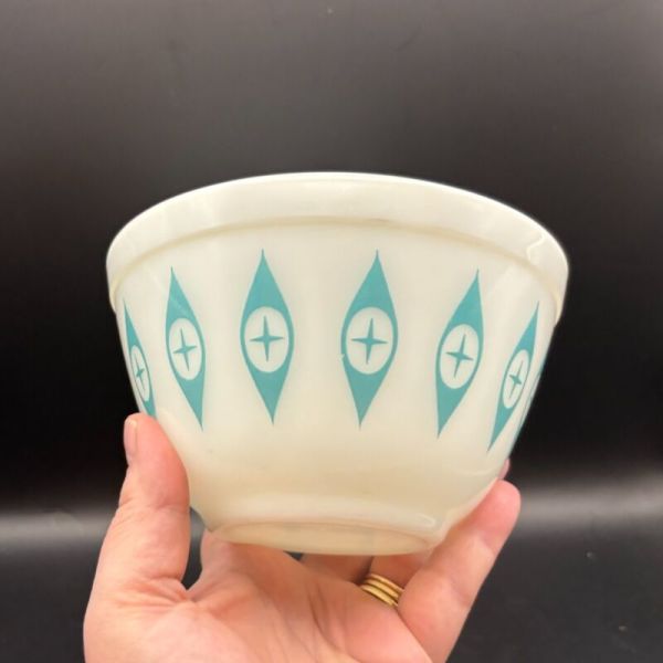 RARE Vintage Pyrex Atomic Eyes 401 Teal Dip Bowl 3.25"x5.75"