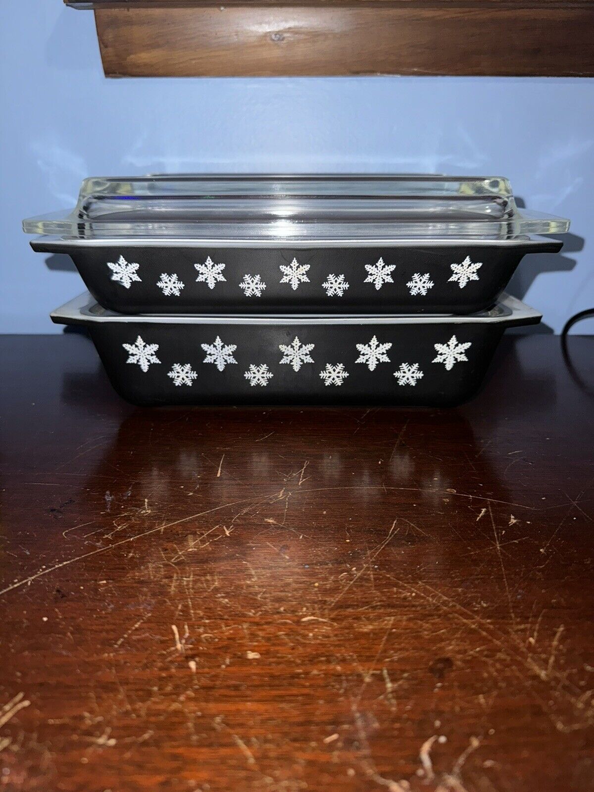 Vtg Pyrex Complete Black Snowflake Space Saver Fridge to Freezer Set - 5 Pieces