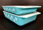 Vintage 1956-67 Pyrex Large Snowflakes Casserole Dish W/ Metal 550 MC Lids 2 PC