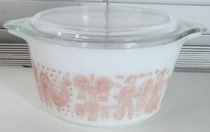 HTF- Vintage Pyrex Amish Pink Butterprint 473 Casserole with Lid -1 Quart