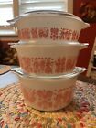Pyrex Pink Butterprint. Htf Casserole Dishes With Lids Set of Three