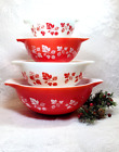 Vintage Pyrex JAJ Coral/Red Gooseberry Cinderella Mixing Bowls Complete Set of 4