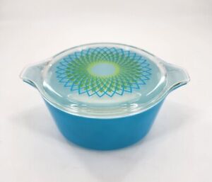 Vtg Pyrex Spirograph Promotional 2.5 QT Round Casserole Dish 475 w/Glass Lid MCM