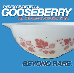 Vintage Pyrex Gooseberry 443 Cinderella Mixing Bowl 2-1/2 Qt Pink on White
