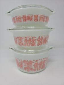 Rare Vintage Pyrex Pink Butterprint Set of 3 Amish Dish/Bowl (473, 472, 471)